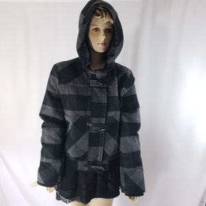 🍀Plaid black and gray bomber jacket🍀 with hood
